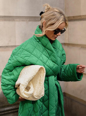 2023秋冬街头绿色棉服简约系带外套 Winter cotton jacket women