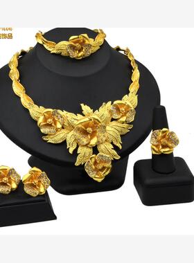 Dubai 24 K Gold Jewelry African Bridal Jewelry Set 新娘饰品