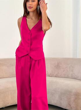 Vest Wide Leg Pants Set 法式新款无袖马甲背心阔腿长裤休闲套装