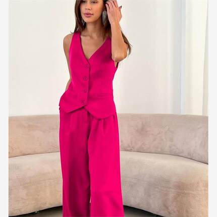 Vest Wide Leg Pants Set 法式新款无袖马甲背心阔腿长裤休闲套装