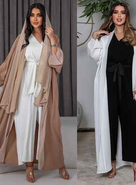 中东阿拉伯时尚开衫连衣裤拼接雪纺外套套装 Jumpsuit jacket set