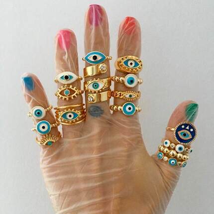 Devil's Eye Ring 饰品油画镀金恶魔之眼戒指电镀时尚开口指环女