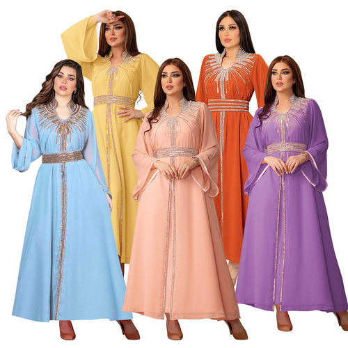 2022烫钻连衣裙时尚民族风休闲女装长袍 dress