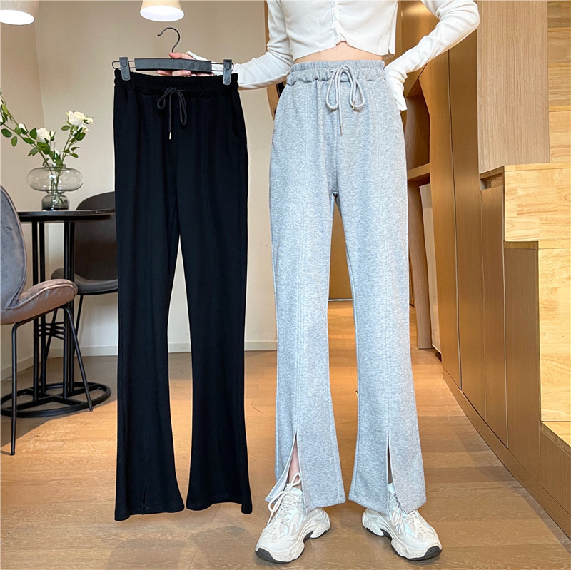 Real price gray split wide leg pants women's high waist loose straight tube vertical sense leisure spring and autumn 2021 NEW