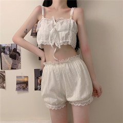 Real price Japanese sweet lace suspender pajamas suit cotton sexy pumpkin pants Fairy