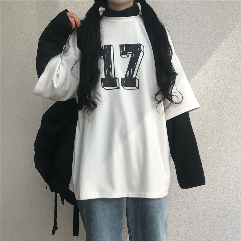 Real price: 2021 Korean cotton long sleeve T-shirt with loose and foreign stitching