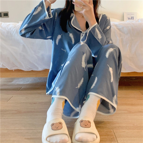 Real price 2021 new style pajamas women's spring and autumn pure cotton long sleeve home clothes all cotton