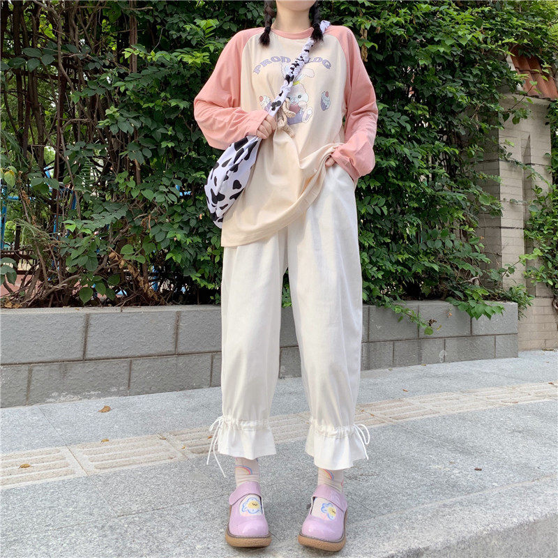 Real price casual pants children's spring and autumn 2021 new loose Korean student white pants wide leg pants