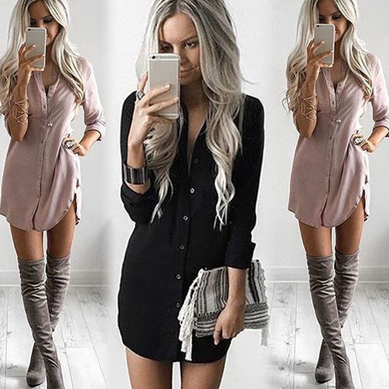 2017 Chiffon Long-sleeves Blouse Lady Leisure Shirt Dress