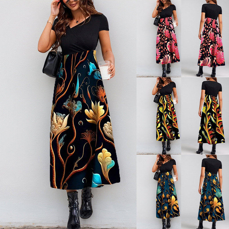 S-5XL women dress plus size ladies skirt春夏大码印花女连衣裙