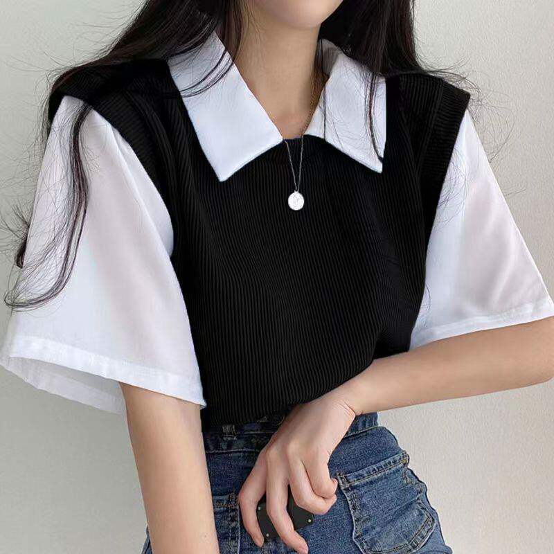 2023summer women fashion polo neck t shirts lady blouse tops