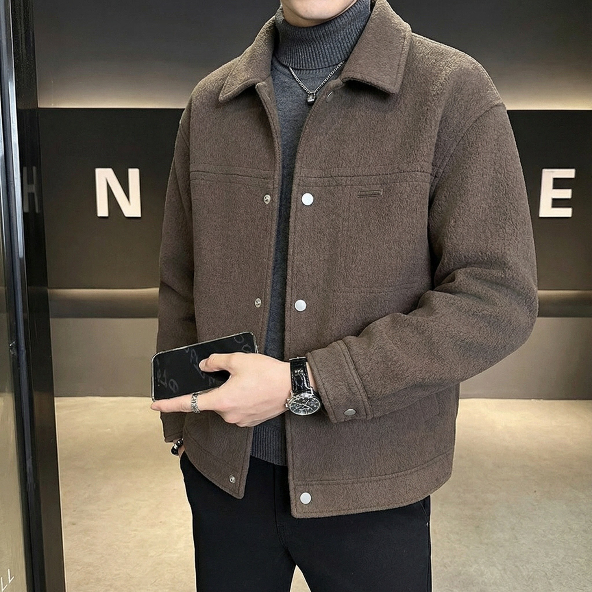 毛呢夹克男款冬季新款爆款潮流韩版高级感加绒加厚呢子大衣男外套,男装,毛呢大衣,淘宝优惠券,粉丝福利购,淘宝优惠卷
