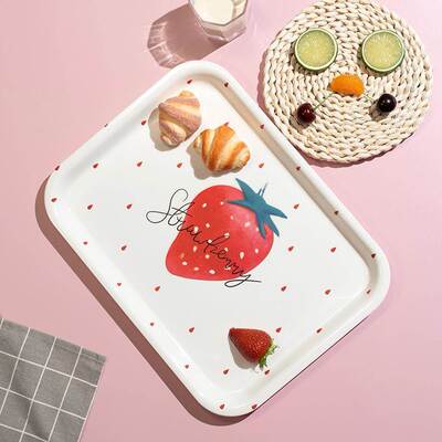 爱家居心选 黄梨草莓水果密胺盘ins星星长方形托盘茶盘水杯收纳盘
