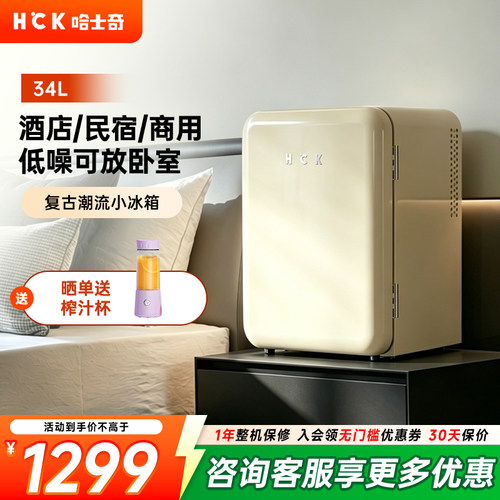HCK哈士奇民宿酒店34L复古小冰箱