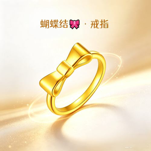 足金999在逃公主蝴蝶结戒指送女
