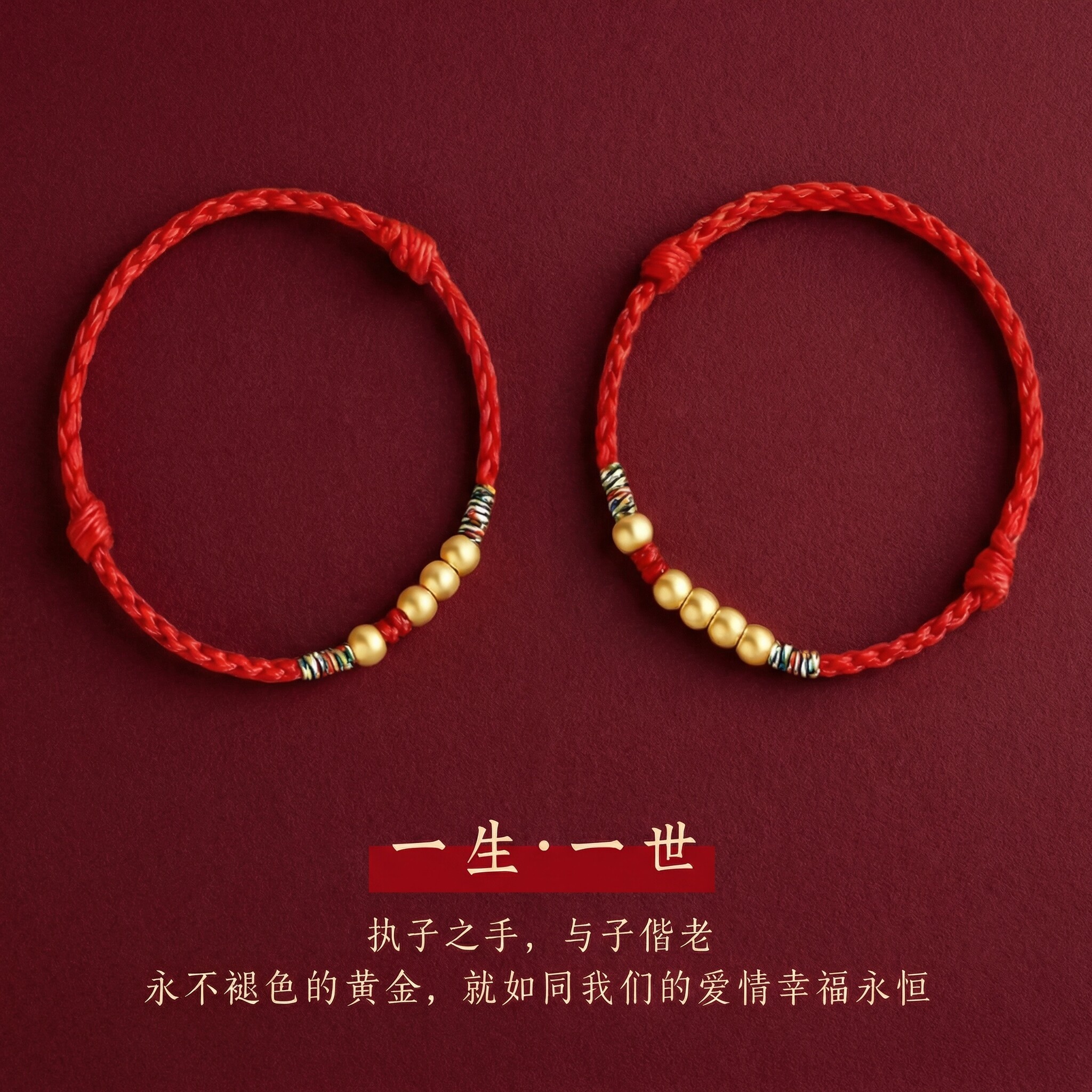 中国至臻黄金转运珠本命年手绳手链999足金小金珠脚链情侣款礼物