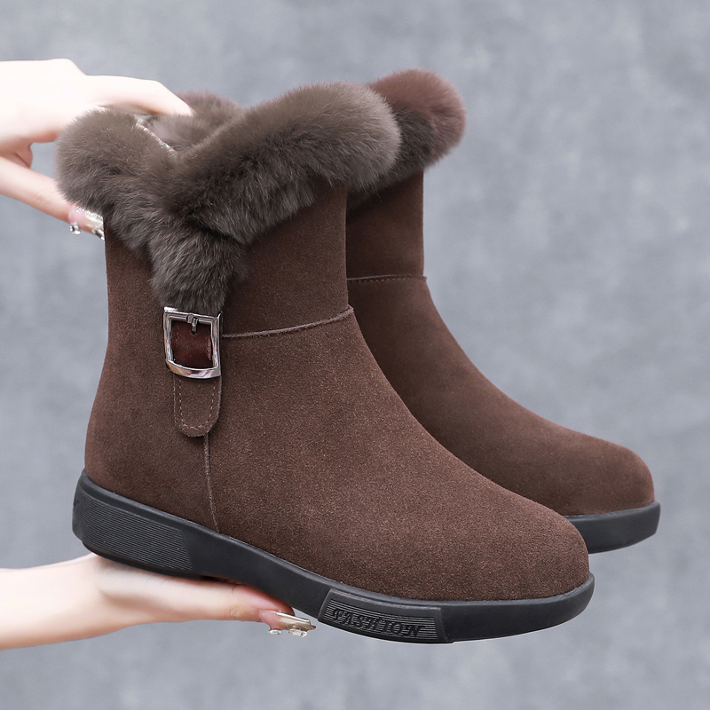 真皮兔毛雪地靴女款棉靴加厚保暖