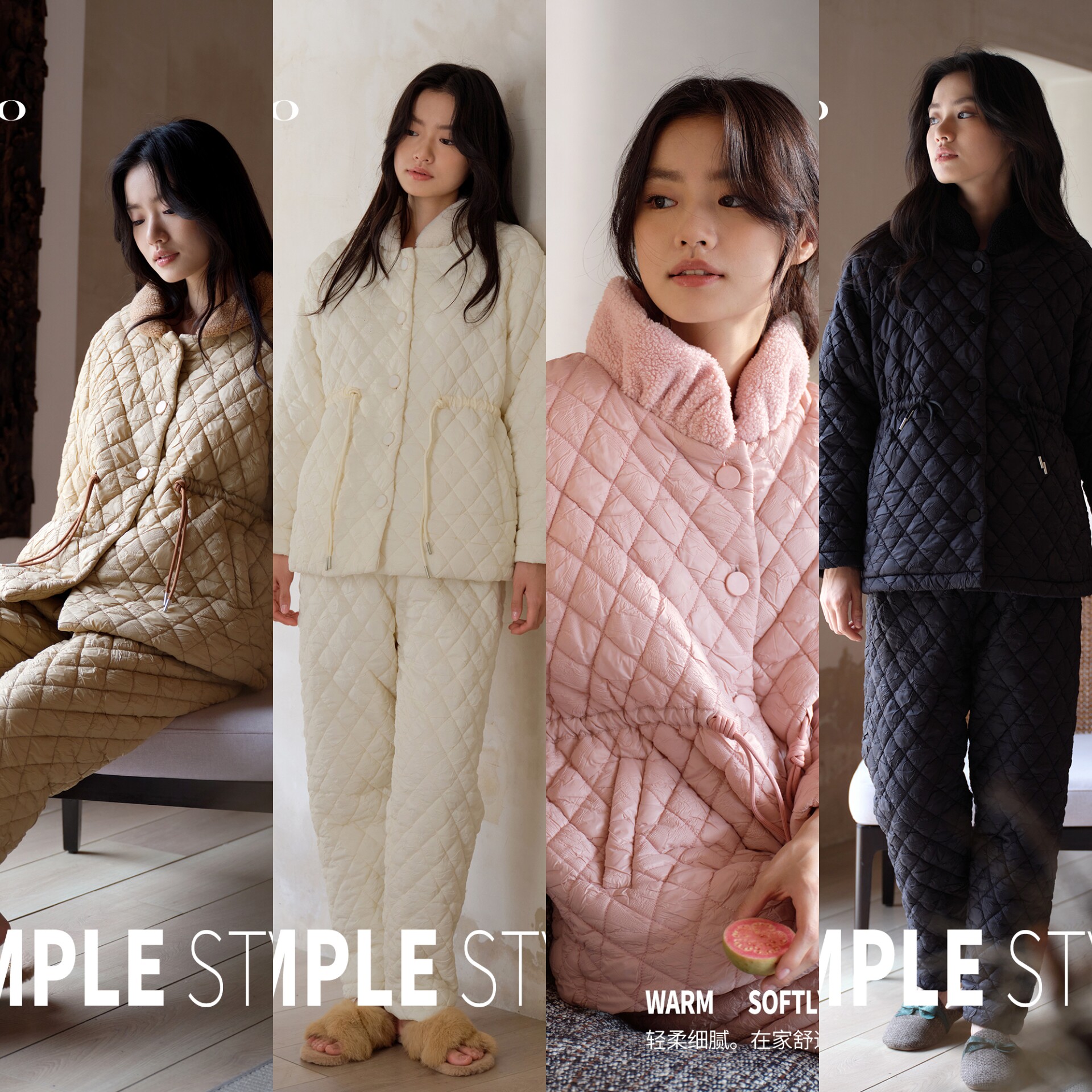 派邦奴女睡衣25912004冬季新款羽绒棉加厚保暖家居服套装可外穿
