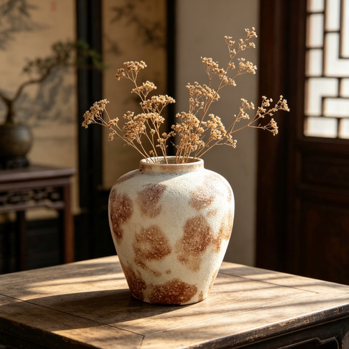 陶瓷花瓶陶瓷复古手工花瓶书房装饰摆件异形花瓶高级感