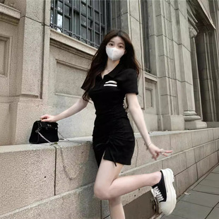 修身 新款 显瘦气质高级感抽绳裙子 夏季 小个子学院风polo连衣裙女装