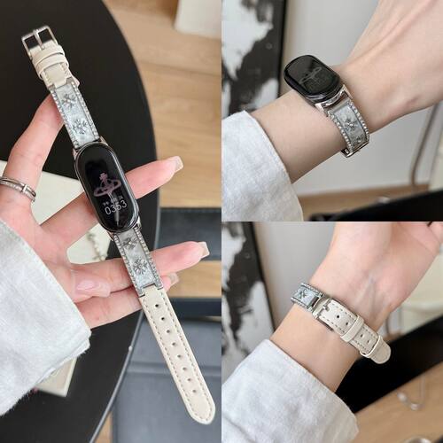 华为荣耀手环闪钻十字皮质表带