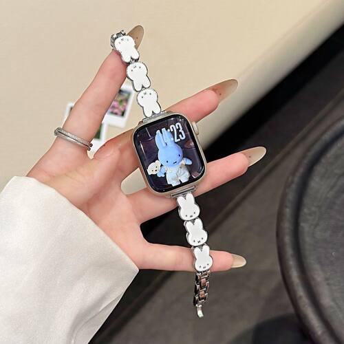 适用Appl苹果iWatch表带金属兔子