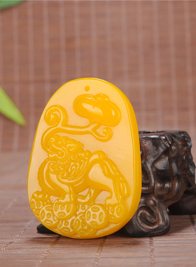 玉石匠冰种黄玉髓貔貅牌子吊坠 男女款招财瑞兽麒麟皮丘挂件玉坠
