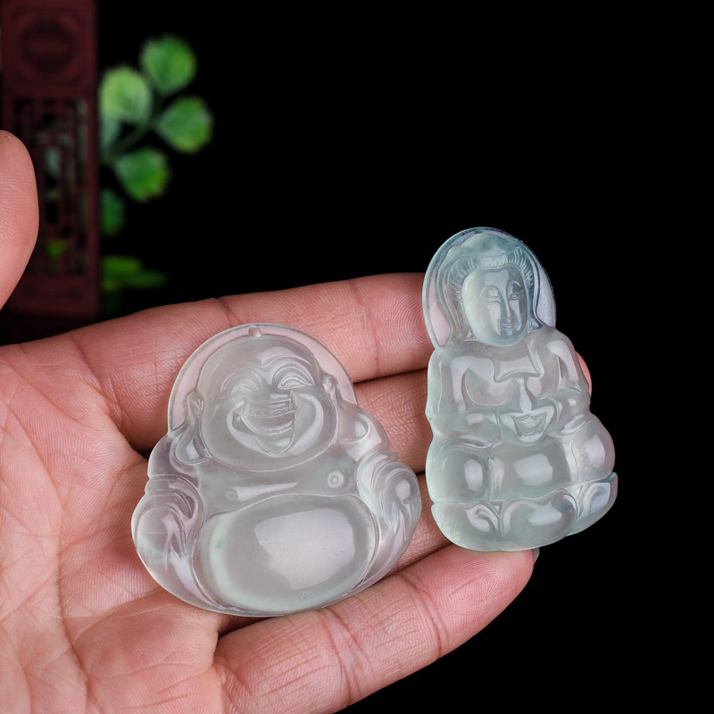 玉石匠缅甸翡翠A货冰种观音吊坠冰种弥勒佛公女款玉坠本命佛挂件