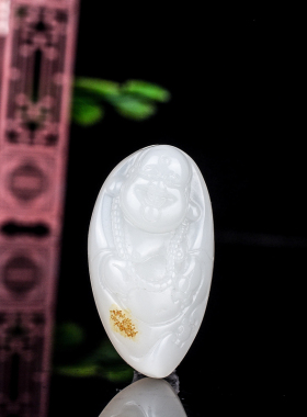 玉石匠新疆和田玉佛公吊坠籽料原石雕弥勒佛挂件白玉笑佛项链玉佩