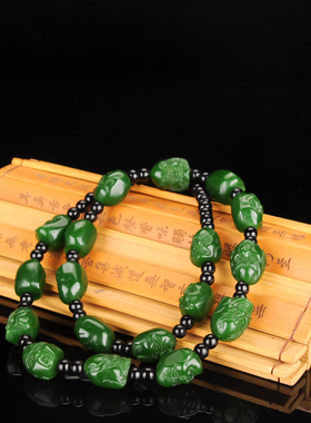 玉石匠新疆和田玉碧玉十八罗汉项链挂绳 老坑碧玉颈饰男款吊坠玉