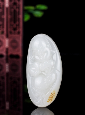 玉石匠新疆和田玉笑佛玉坠 羊脂白玉佛吊坠 女款弥勒佛挂件毛衣链