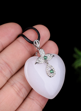 玉石匠新疆和田白玉锆钻爱心形吊坠金丝白玉银镶嵌毛衣链玉坠挂件