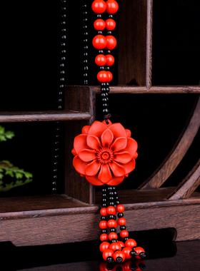 原矿朱砂复古百搭毛衣链本命年长款女菊花项链挂件车挂吊坠配饰