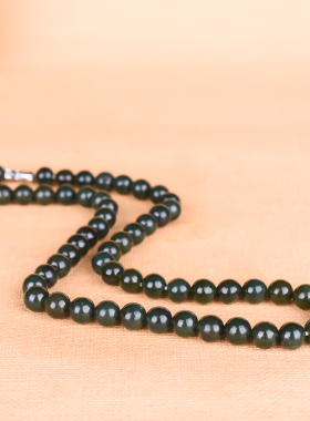 玉石匠新疆和田玉老坑青玉项链 时尚女款转运青玉圆珠项链8mm