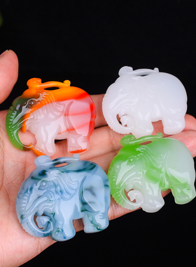 和田白玉大象吊坠彩玉吉象如意挂件 男女款小象玉坠项链情侣颈饰