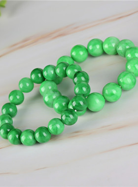 玉石匠巴山翡翠飘花手链时尚男女款百搭油青手串阳绿转运圆珠手串