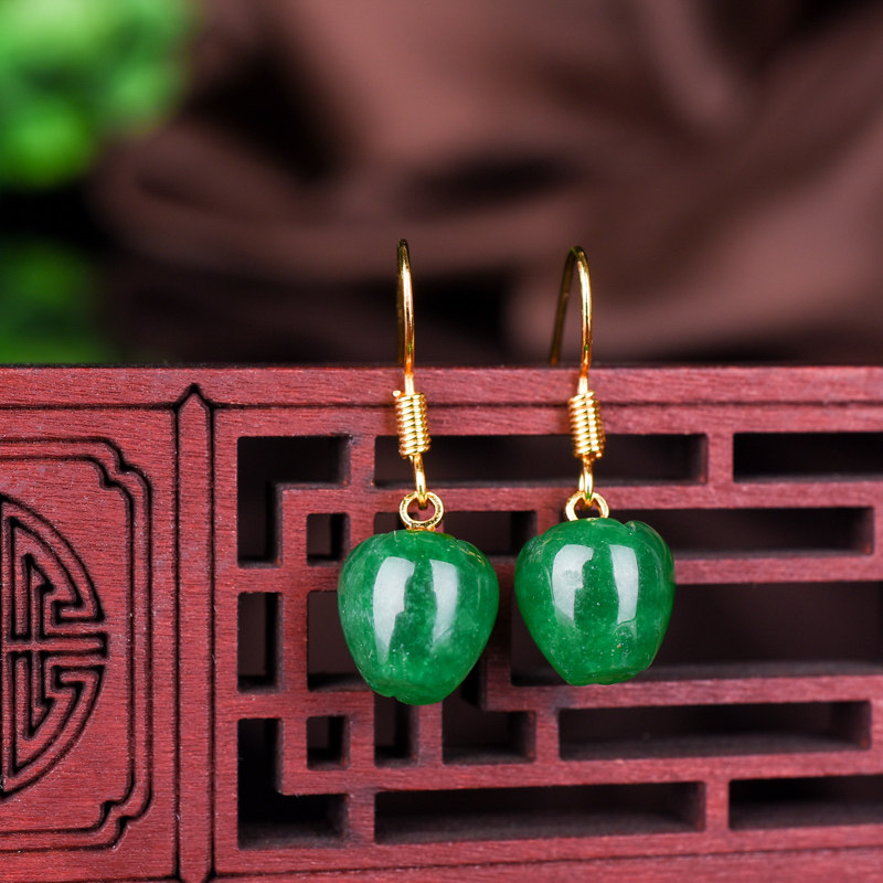 玉石匠缅甸翡翠耳环 苹果型碧玉耳坠少女款流行耳钉耳饰品耳珠