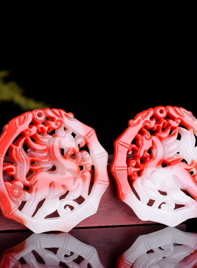 新疆和田玉生肖马吊坠红玉白玉青梅竹马玉坠马上有福马到成功挂件