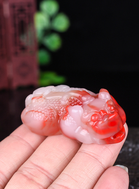 玉石匠新疆和田白玉招财貔貅吊坠 红玉金蟾蜍情侣款挂件皮休玉坠