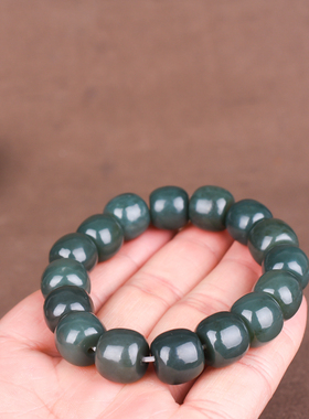 玉石匠新疆和田玉青玉苹果鼓珠手串老坑时尚男女款14mm手链手手饰