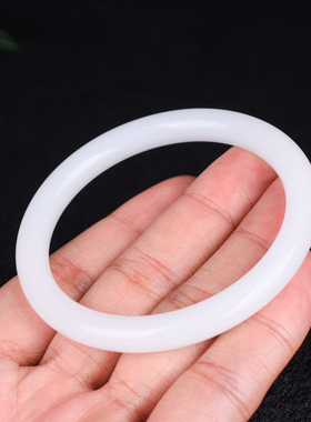 和田玉羊脂白玉手镯 复古细圆条手镯 少女款金丝玉细条A货玉镯子