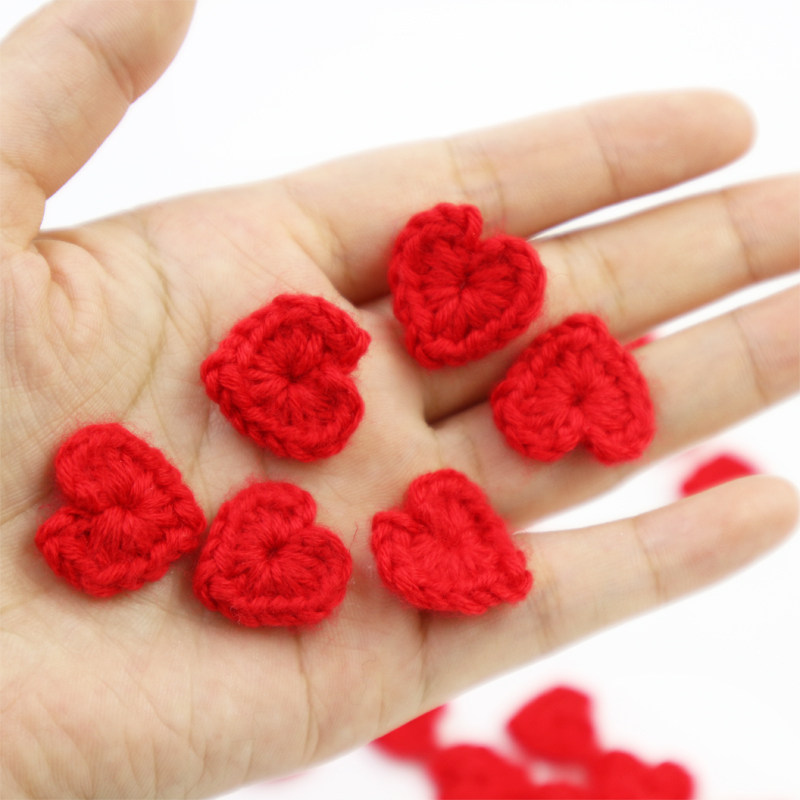 成品手工钩织迷你小爱心装饰片服饰发饰家纺diy心形手钩花片