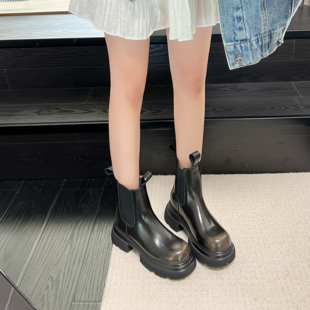 여성용 굴뚝부츠 천연가죽 두꺼운 밑창 여성용 마틴 부츠 여성용 봄 가을 겨울 숏부츠 하이트닝 디스트레스드 레트로 트렌디한 여성용 타바코 파이프 부츠