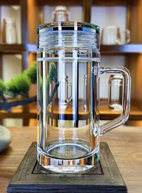 东海天然原矿水晶杯密封带把手杯高端水晶玻璃带盖车载办公420ml