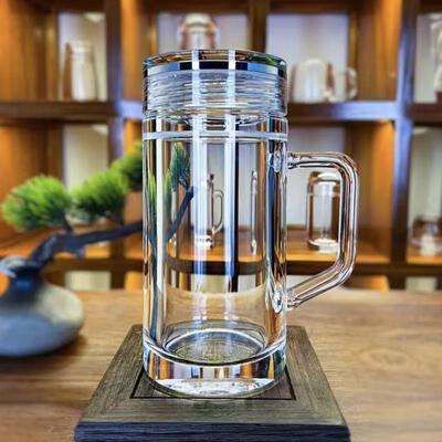 东海天然原矿水晶杯密封带把手杯高端水晶玻璃带盖车载办公420ml