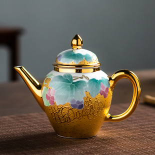 999真金手绘鹤寿 鎏金瓷创始人湖南省工艺美术大师肖建辉茶壶手绘