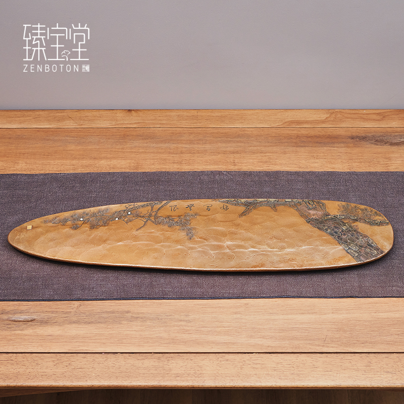 臻宝堂纯铜手工锤纹定制干泡茶盘