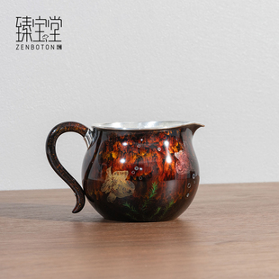 臻宝堂公道杯大漆金鳞分茶器纯手工制作999纯银茶海匀杯高端茶具
