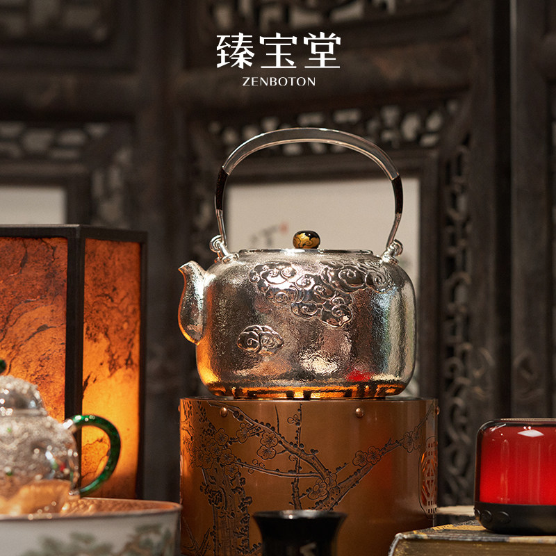 臻宝堂银壶9999纯银烧水壶纯手工雕刻鲤鱼煮茶壶高端家用足银茶具,餐饮具,茶壶,淘宝优惠券,粉丝福利购,淘宝优惠卷