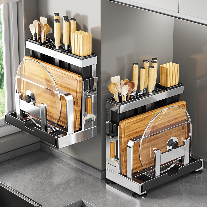 304不锈钢厨房刀架置物架砧板架一体筷子刀具收纳架置物架菜刀架